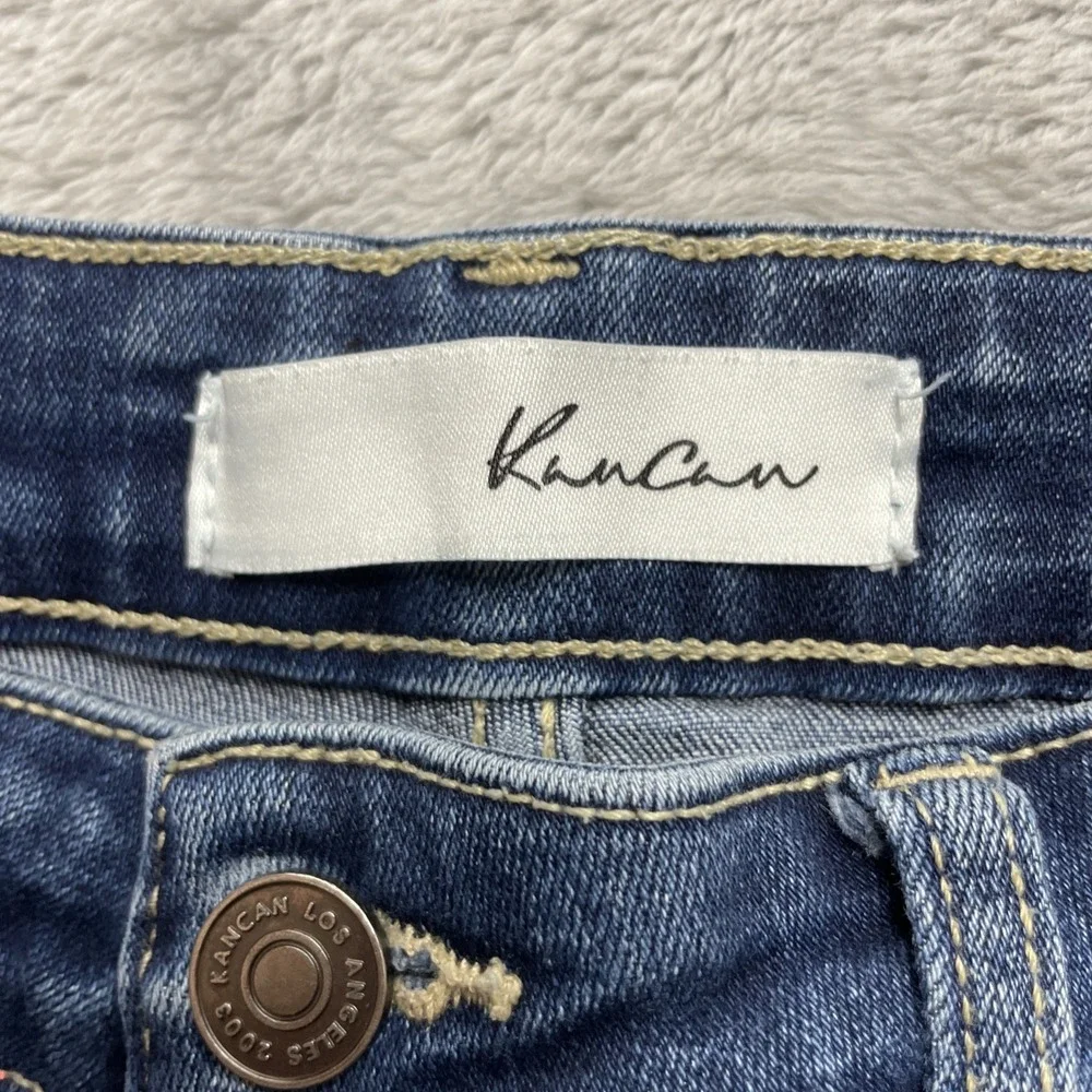 Kancan Womens Exposed Button Fly Jeans Sz 9/28 Blue Curvy Flare Hi Rise Stretch‎